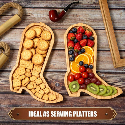 AWIZOM 2 Pcs Cowboy Boots Charcuterie Boards Wooden Serving Tray Platters