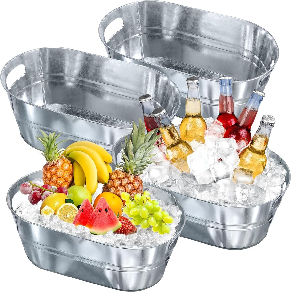 4 Pcs 4 Gallon Galvanized Tub, Silver