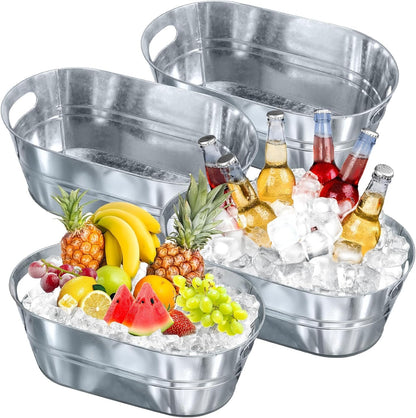 4 Pcs 4 Gallon Galvanized Tub, Silver