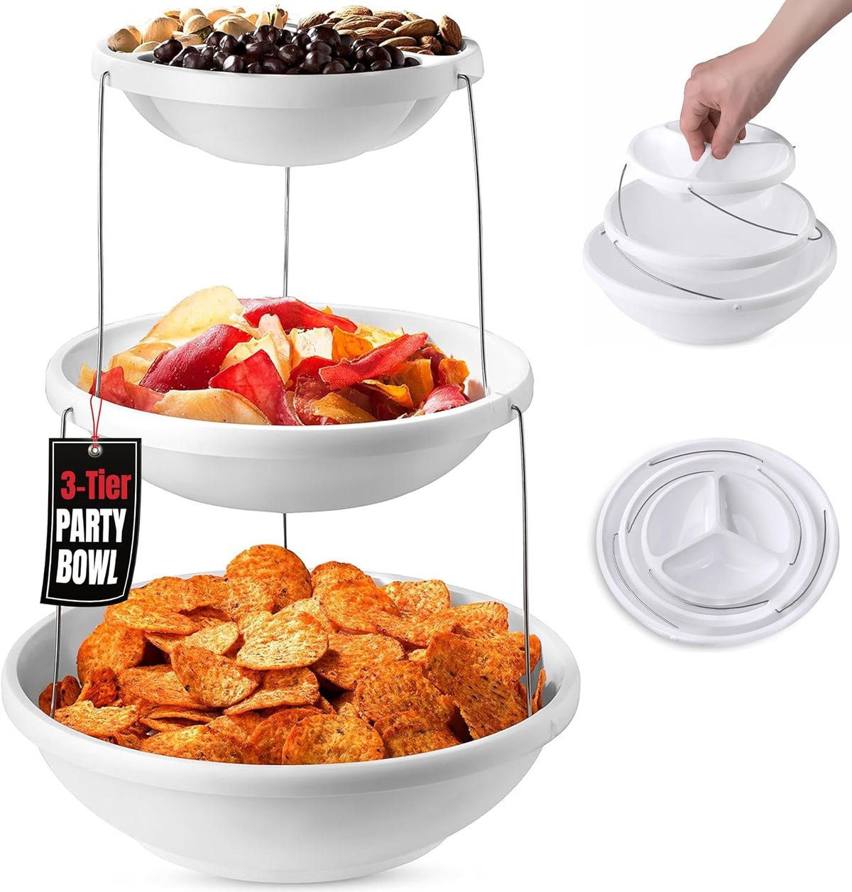 3 Tier Serving Tray Collapsible Bowl for Party, Fruit Snack Folds Flat