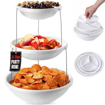 3 Tier Serving Tray Collapsible Bowl for Party, Fruit Snack Folds Flat