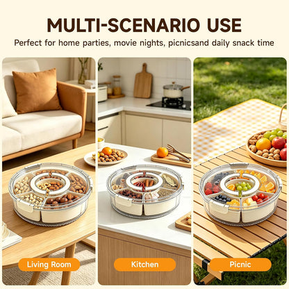 Divided Serving Tray, Snackle Box Container with Lid & Handle