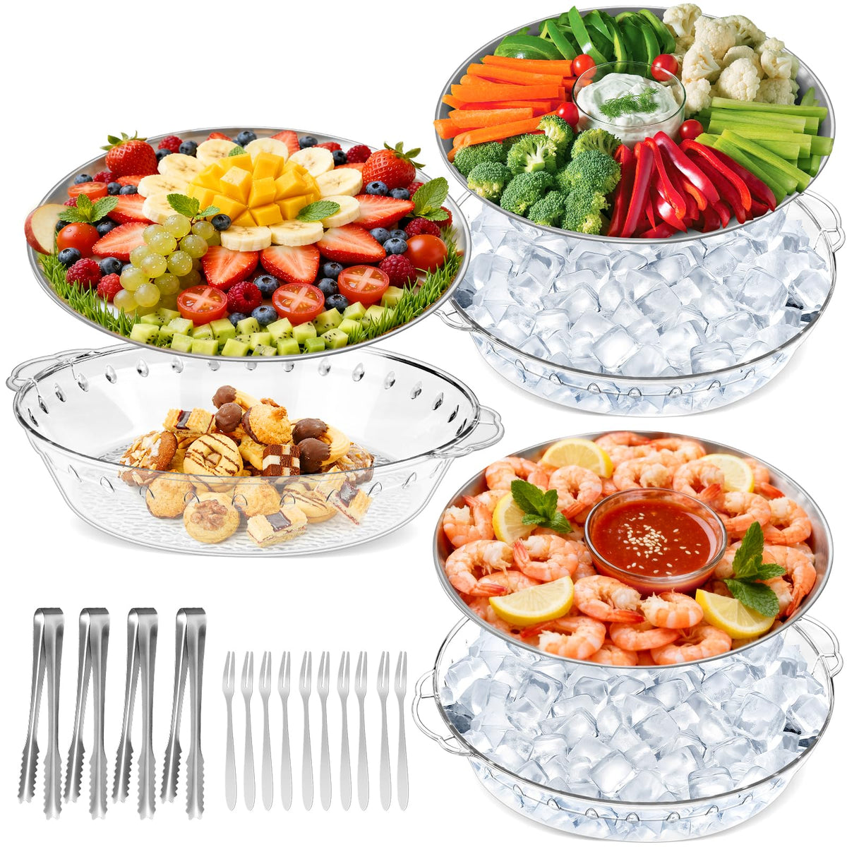 Chilled Serving Trays for Parties, Set of 3, 11.8"