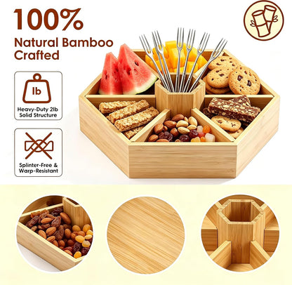Bamboo Snack Tray, 8 Compartment Serving Tray, Party Platter