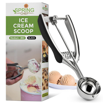Spring Chef Large Stainless Steel Cookie Scoop, #20, 2.93 Tablespoon, Black