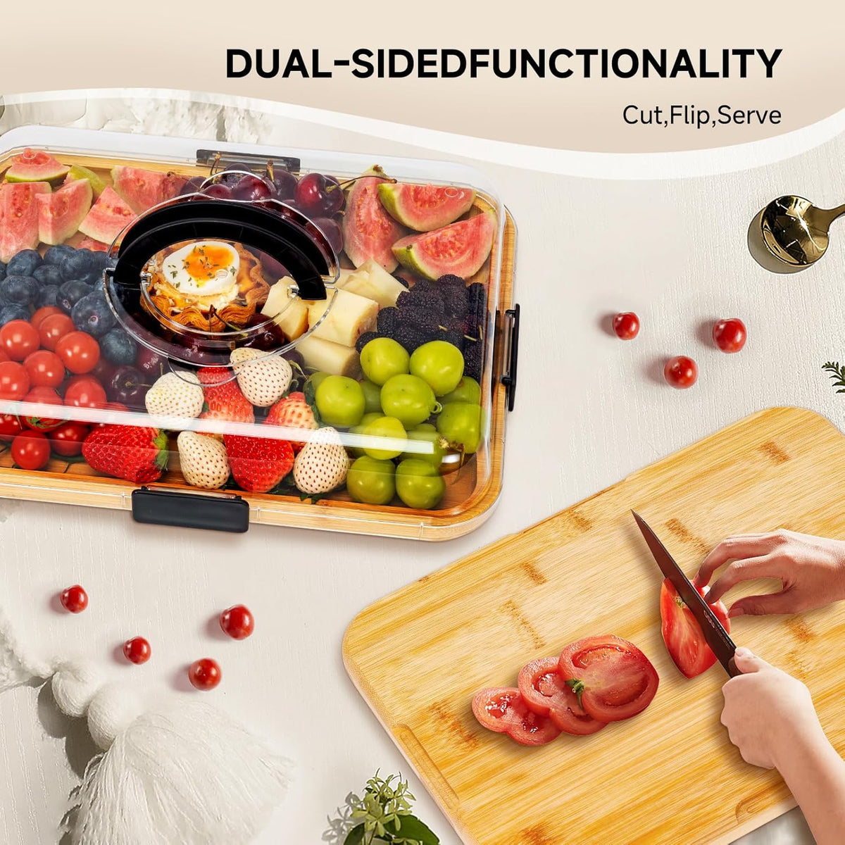 Portable Charcuterie Board with Lid, Cheese, Veggie & Snack Tray