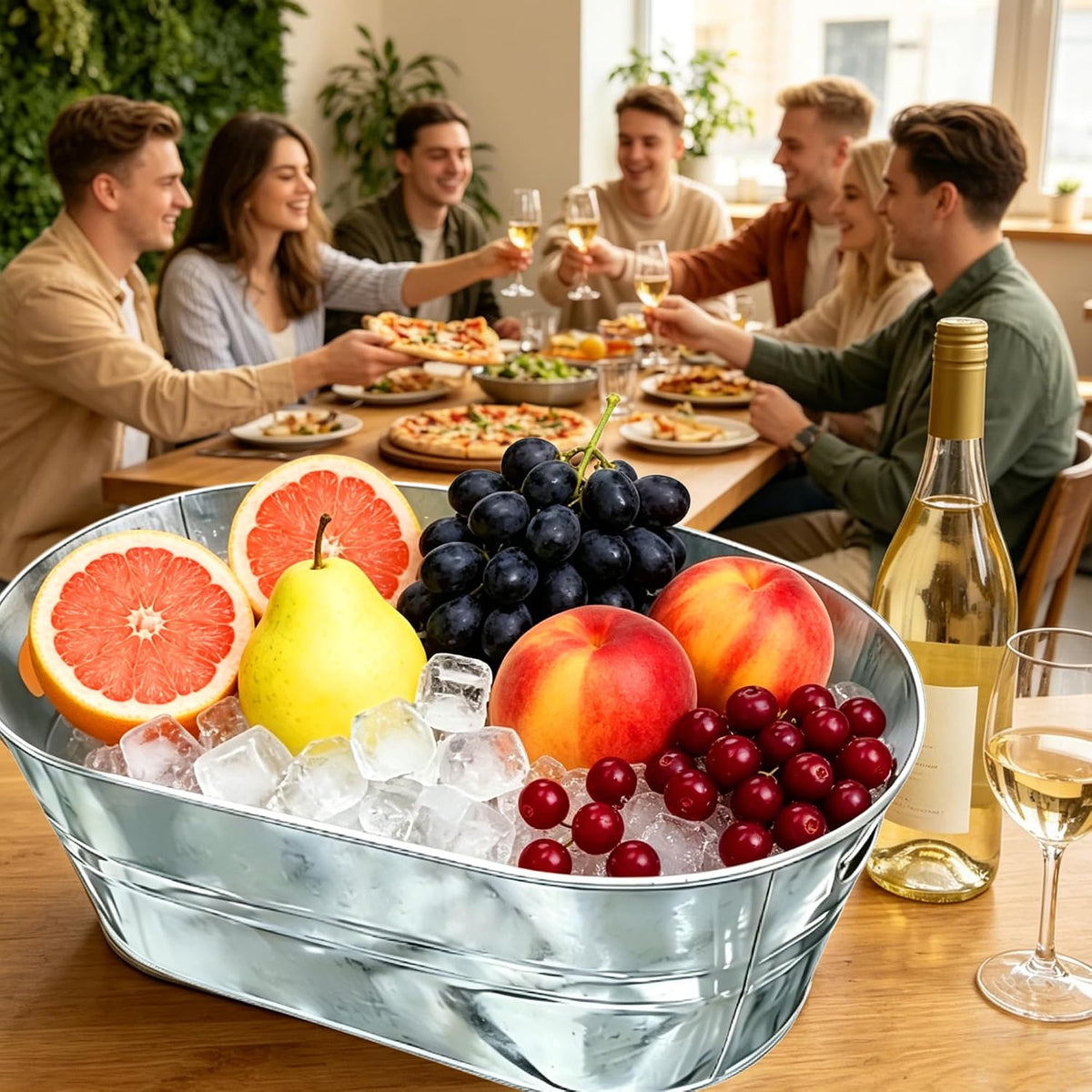 4 Pack 3 Gallon Galvanized Tub, Beverage Tub, Ice Buckets for Parties, Drink Buckets for Parties, Beverage Tubs for Parties, Metal Ice Tub with Handle for Beer Wine Cooling, Mimosa Bar Supplie