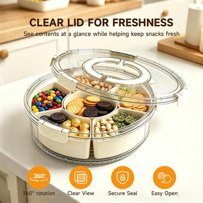 Divided Serving Tray, Snackle Box Container with Lid & Handle