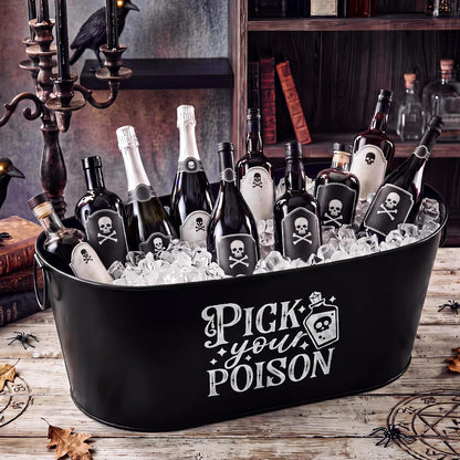 Meanplan 4 Gallon Large Halloween Ice Bucket Metal Pick Your Poison Tub