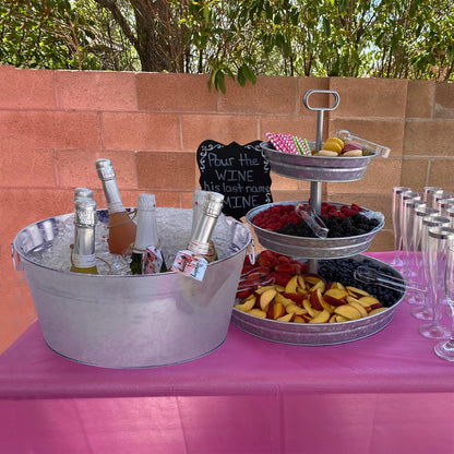 2 PCS Galvanized Tub Ice Bucket Set with Handles - 3.5 Gallon Galvanized Bucket Beverage Tubs for Parties, Large Metal Drink Ice Buckets for Beer, Wine, Cocktails & Outdoor Events
