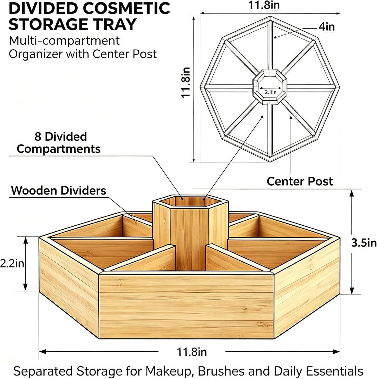 Bamboo Snack Tray, 8 Compartment Serving Tray, Party Platter