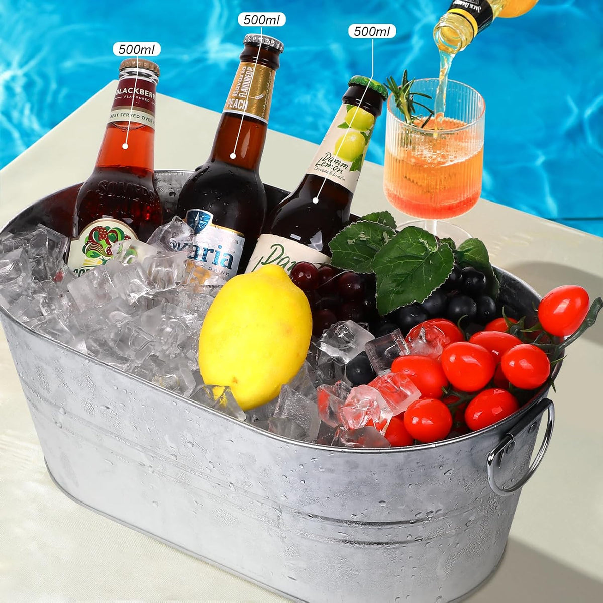 tchrules Galvanized Beverage Tub, 3 Gallon Metal Ice Bucket with Handles