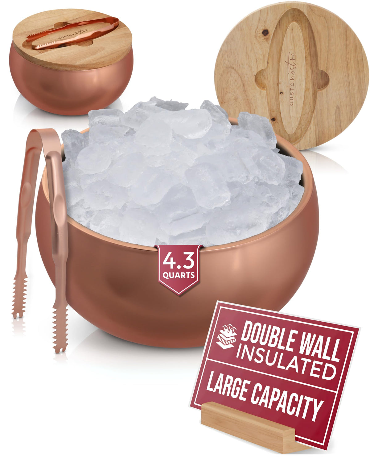 Gusto Nostro 4.1L Insulated Ice Bucket with Lid and Tongs, Double Wall Stainless Steel Ice Bucket Large, BPA Free Ice Bucket for Cocktail Bar, Keeps Champagne, Wine, Beer Chill for Parties