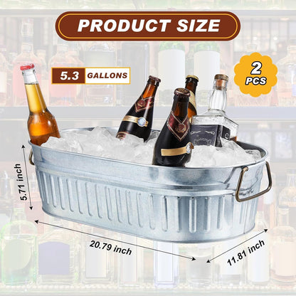 Lallisa 2 Pcs 5.3 Gallon Galvanized Metal Drink Bucket with Handles, Silver
