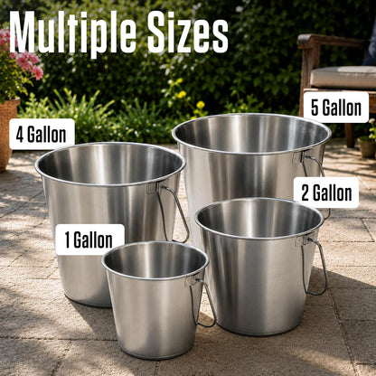 Grip Stainless Steel Bucket (2 Gallon) - Great for Pets, Cleaning, Food Prep - Hang on Fences, Cages, Kennels - Home, Garage, Workshop