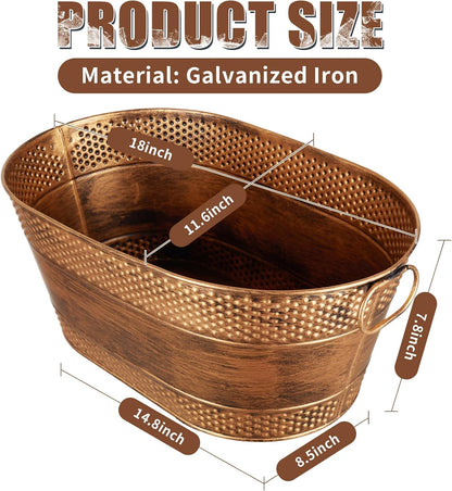 1 Pack 4 Gallon Galvanized Ice Bucket, Large Galvanized Beverage Tub Ice Bucket for Parties, Thick Metal Beverage Buckets with Handles, Oval Drink Buckets for Parties Indoor or Outdoor (Copper)