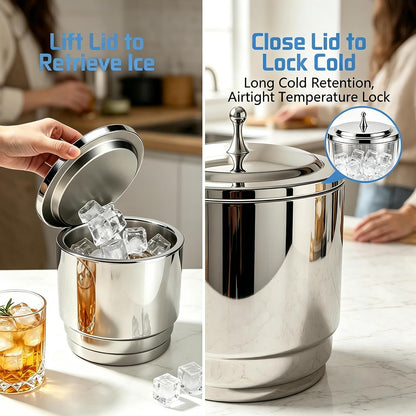 2L Double Wall 304 Stainless Steel Ice Bucket, Insulated Keep Ice Cold 8-10H For Wine Champagne