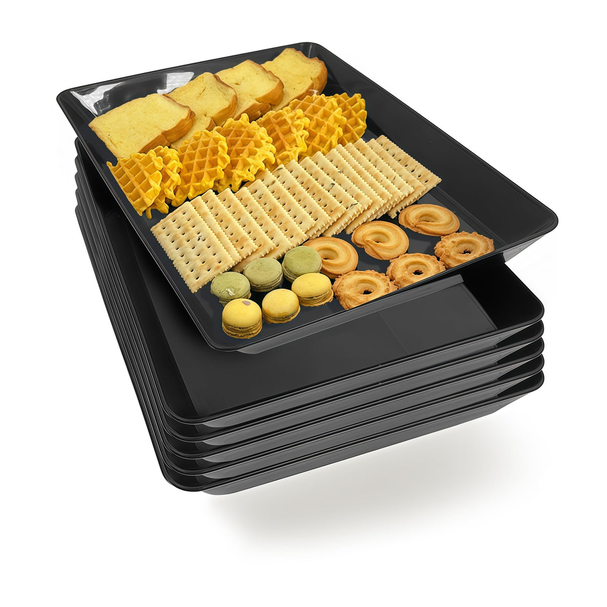 Serving Tray Platter, 4 Pack Food Tray for Veggie Fruit Snack Dessert Cookie Cheese, Food Trays for Party Supplies Display, Plastic Platters for Serving Food, Large White Trays, BPA Free