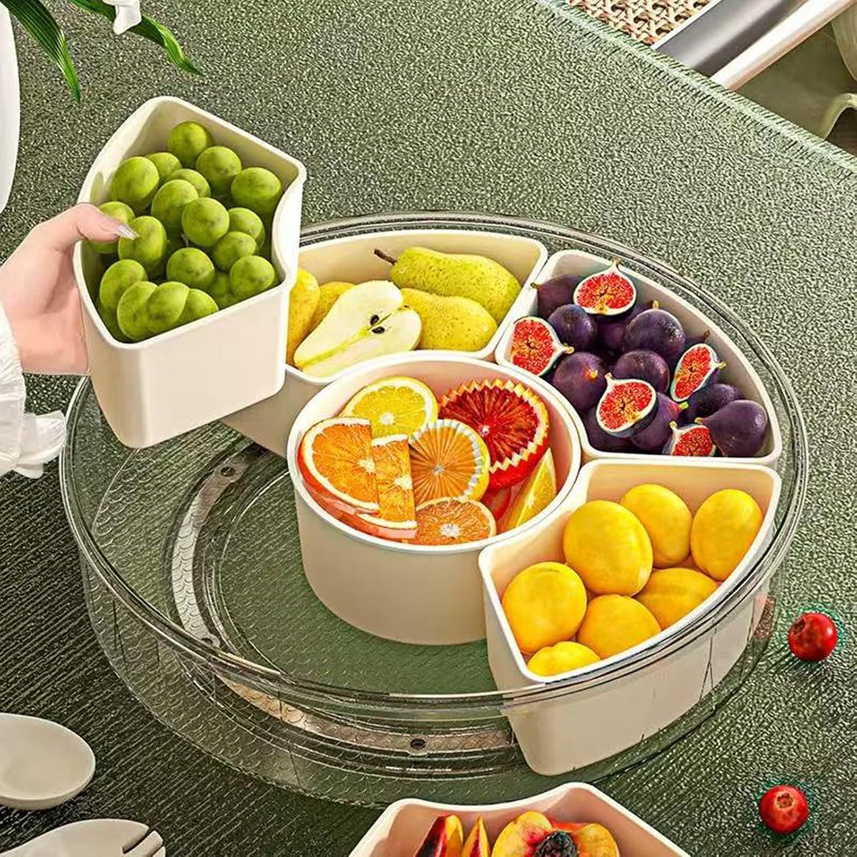 Divided Serving Tray with Lid,Fruit Veggie Platter,6 Compartment Snack Tray