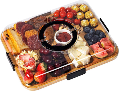 Portable Charcuterie Board with Lid, Cheese, Veggie & Snack Tray