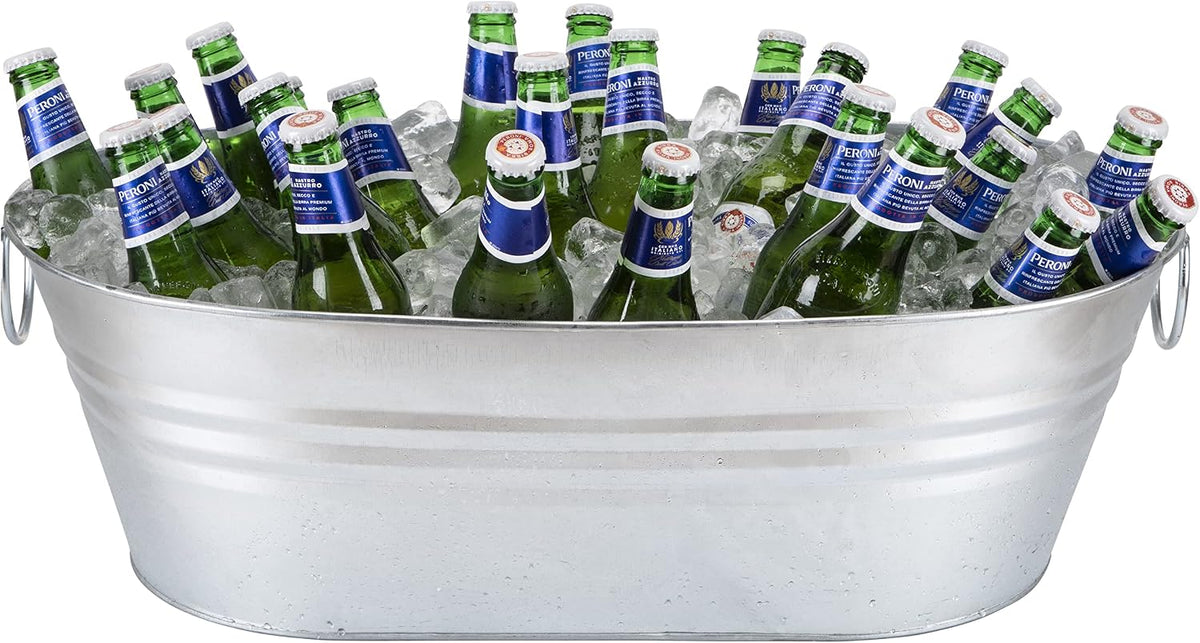 Katai - Galvanized Steel Drinks Bucket - Oval, 5.5 Gallon Rustic Style Drinks Tub, Carry Handles - with Bottle Opener