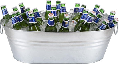 Katai - Galvanized Steel Drinks Bucket - Oval, 5.5 Gallon Rustic Style Drinks Tub, Carry Handles - with Bottle Opener