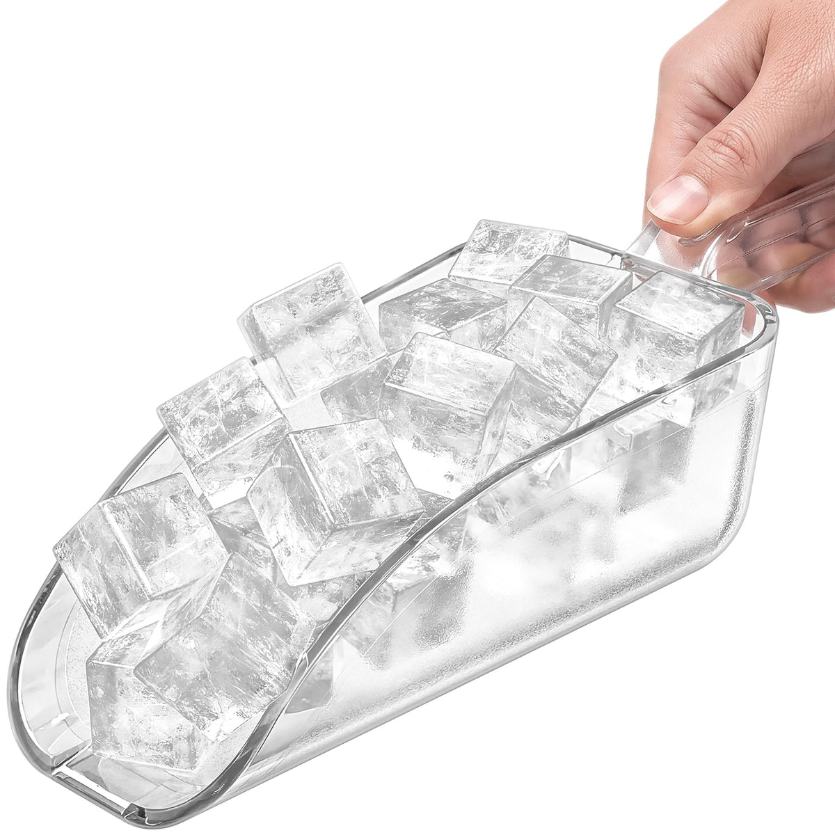 Ice Scoop for Freezer, 12 oz Clear Plastic Ice Scooper | NSF Certified Foodservice Utility Scoop | Beveled Edge, Hanging Slot | Bar Scoop, Ice Bin, Ice Machine, Candy, Popcorn, Cocktail