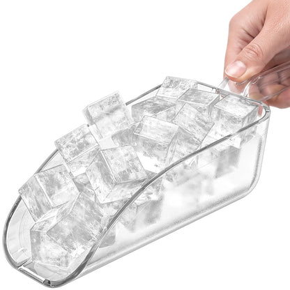 Ice Scoop for Freezer, 12 oz Clear Plastic Ice Scooper | NSF Certified Foodservice Utility Scoop | Beveled Edge, Hanging Slot | Bar Scoop, Ice Bin, Ice Machine, Candy, Popcorn, Cocktail