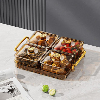 Divided Serving Tray with Lid and Handle, 4/6 Compartment Snackle Box Divided Snack Platter, Snack Serving Tray Organizer Food Storage Box for Dried Fruits Candy Nuts Snacks, Snack Container P-arty