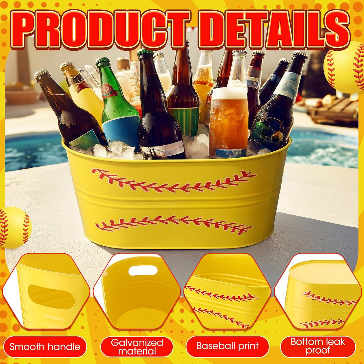 meekoo 4 Pcs 3 Gallon Softball Galvanized Tub Ice Bucket Large Metal Drink Buckets for Parties Beer Beverage Tub with Carry Handles for Champagne Cocktails Wine Cooling Sport Party Decor Supplies