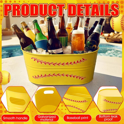 meekoo 4 Pcs 3 Gallon Softball Galvanized Tub Ice Bucket Large Metal Drink Buckets for Parties Beer Beverage Tub with Carry Handles for Champagne Cocktails Wine Cooling Sport Party Decor Supplies