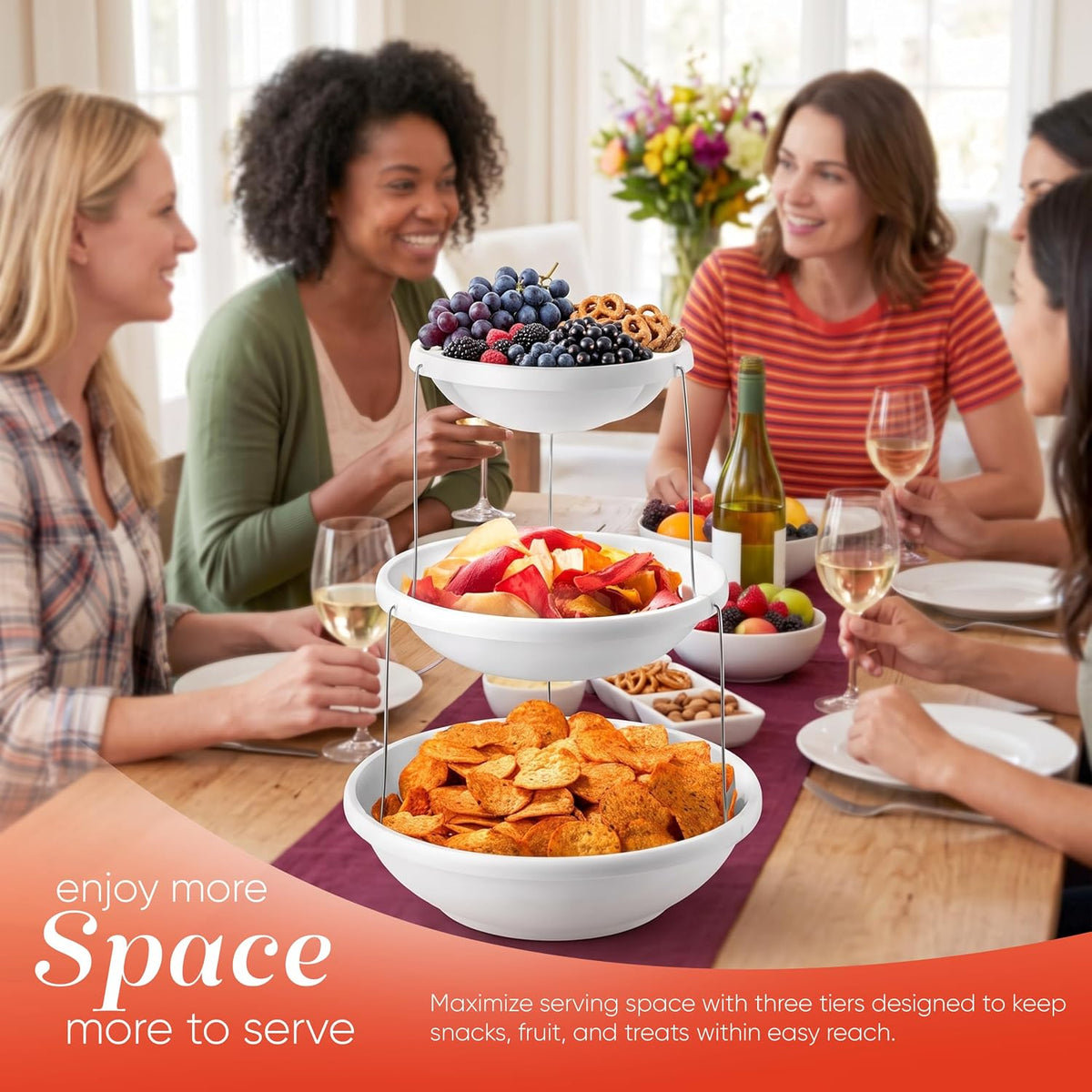 3 Tier Serving Tray Collapsible Bowl for Party, Fruit Snack Folds Flat