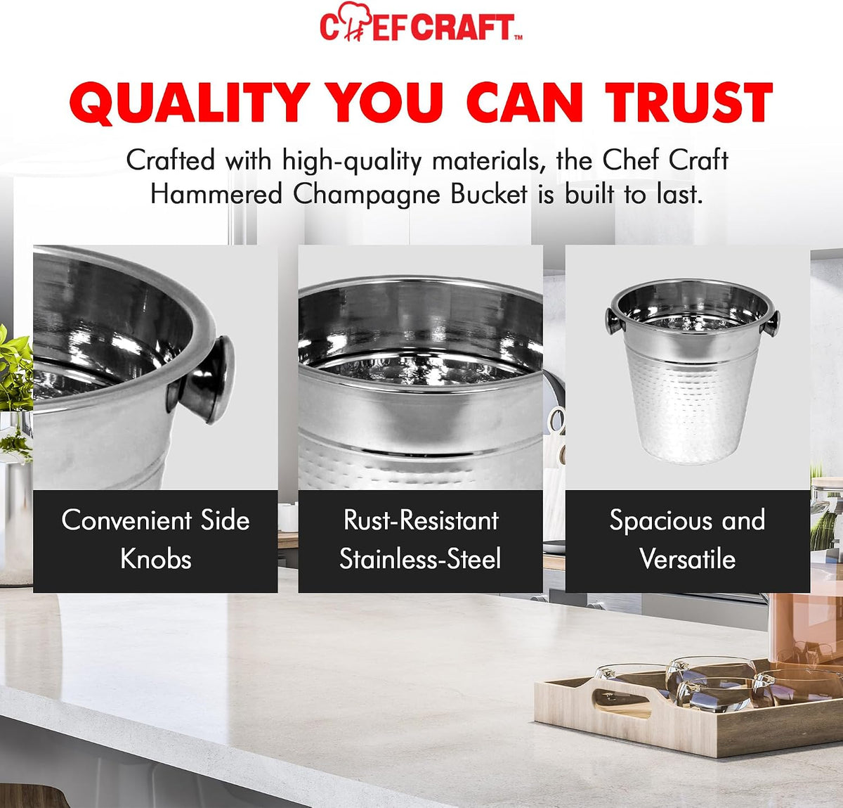 Chef Craft Hammered Champagne Bucket. 4 Quart. Stainless Steel