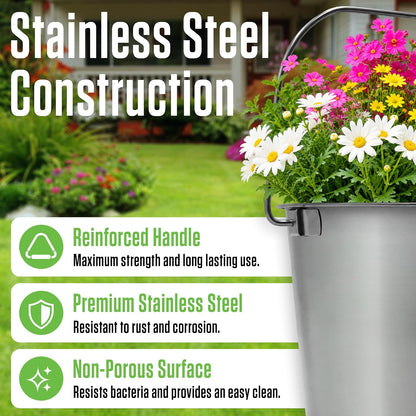 Grip Stainless Steel Bucket (2 Gallon) - Great for Pets, Cleaning, Food Prep - Hang on Fences, Cages, Kennels - Home, Garage, Workshop