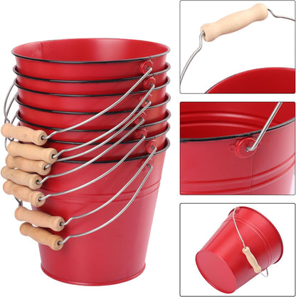 8 Pack 7 inch Red Metal Ice Bucket with Handles, 7 inch Red Serving Pail Ice Bucket, Galvanized Beer Buckets for Party, Home, Bar, and Outdoor Use