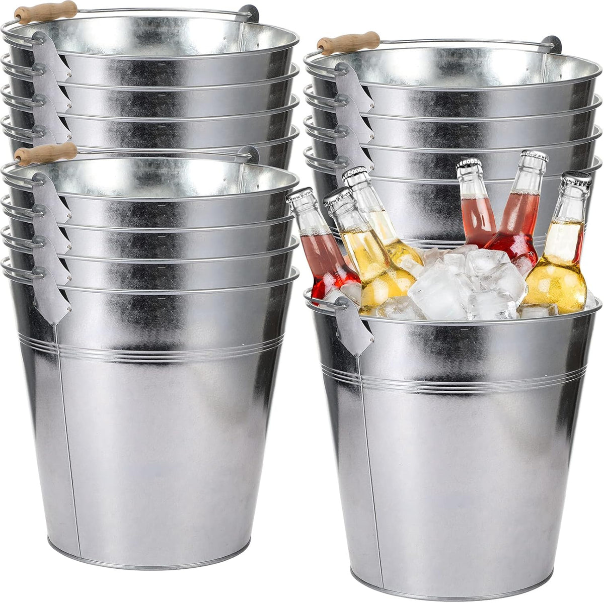 Didaey 12 Pcs Galvanized Metal Beer Buckets, Handle,Silver