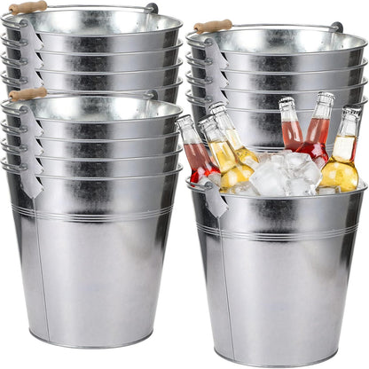 Didaey 12 Pcs Galvanized Metal Beer Buckets, Handle,Silver