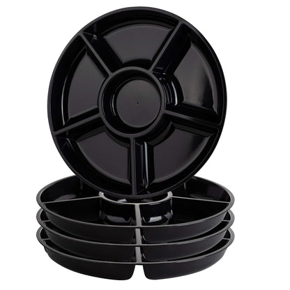 Plasticpro 6 Sectional Round Plastic Serving Tray/Platter (2, White & Gold)