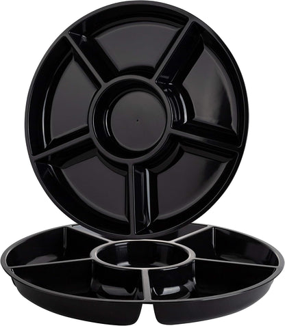 Plasticpro 6 Sectional Round Plastic Serving Tray/Platter (2, Black)