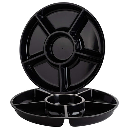 Plasticpro 6 Sectional Round Plastic Serving Tray/Platter (2, White & Gold)