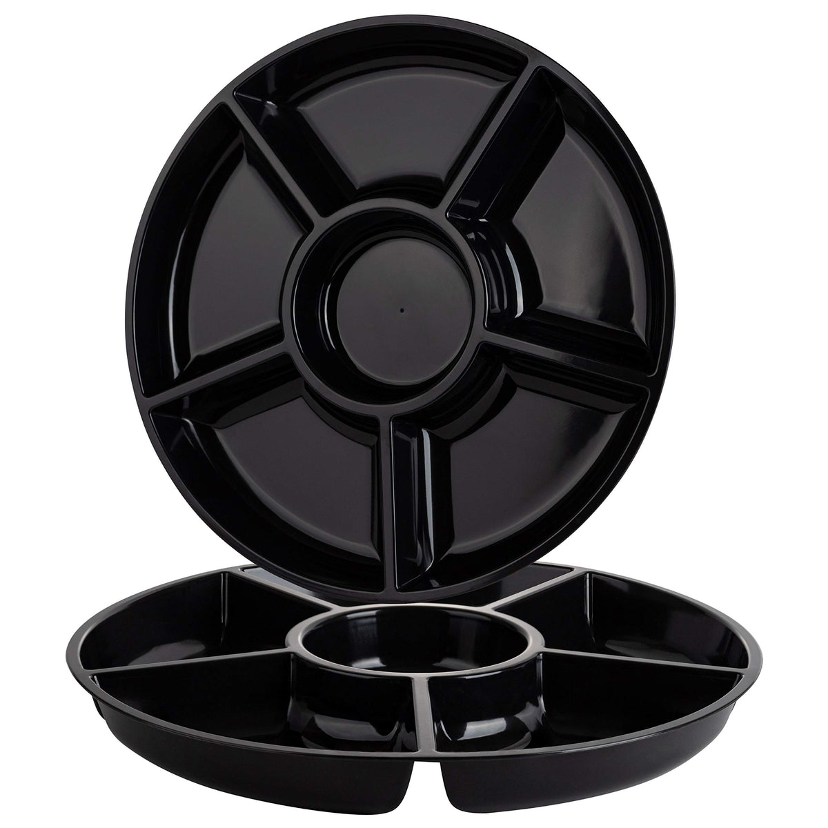 Plasticpro 6 Sectional Round Plastic Serving Tray/Platters Clear Pack of 2