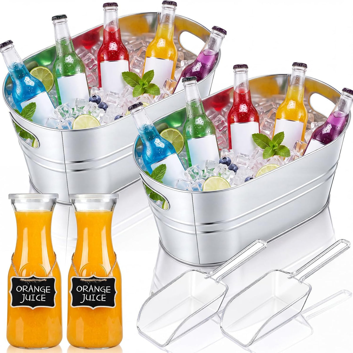 Rtteri 2 Set Galvanized Tub Ice Bucket for Parties Large Metal Drink Bucket