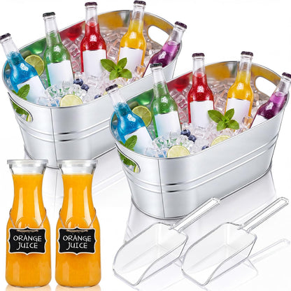 Rtteri 2 Set Galvanized Tub Ice Bucket for Parties Large Metal Drink Bucket