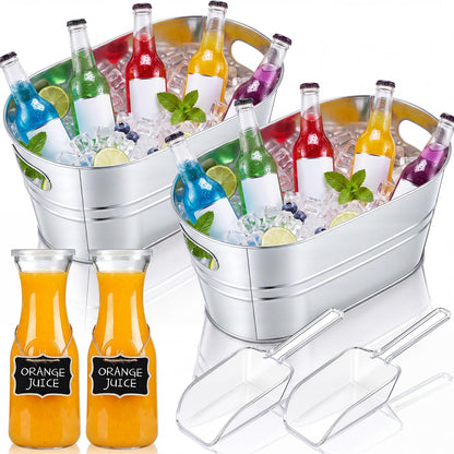 Rtteri 2 Set Galvanized Tub Ice Bucket for Parties Large Metal Drink Bucket