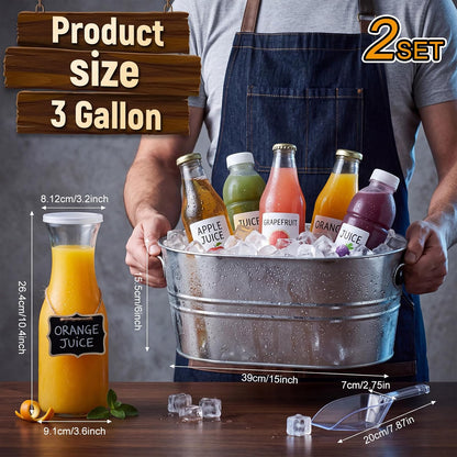 Rtteri 2 Set Galvanized Tub Ice Bucket for Parties Large Metal Drink Bucket