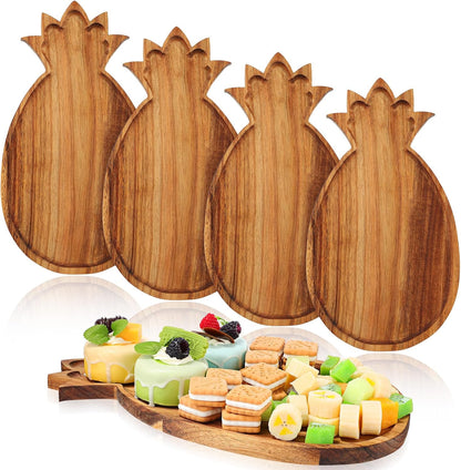 Geetery 4 Pack Pineapple Shaped Serving Trays Wooden Charcuterie Boards