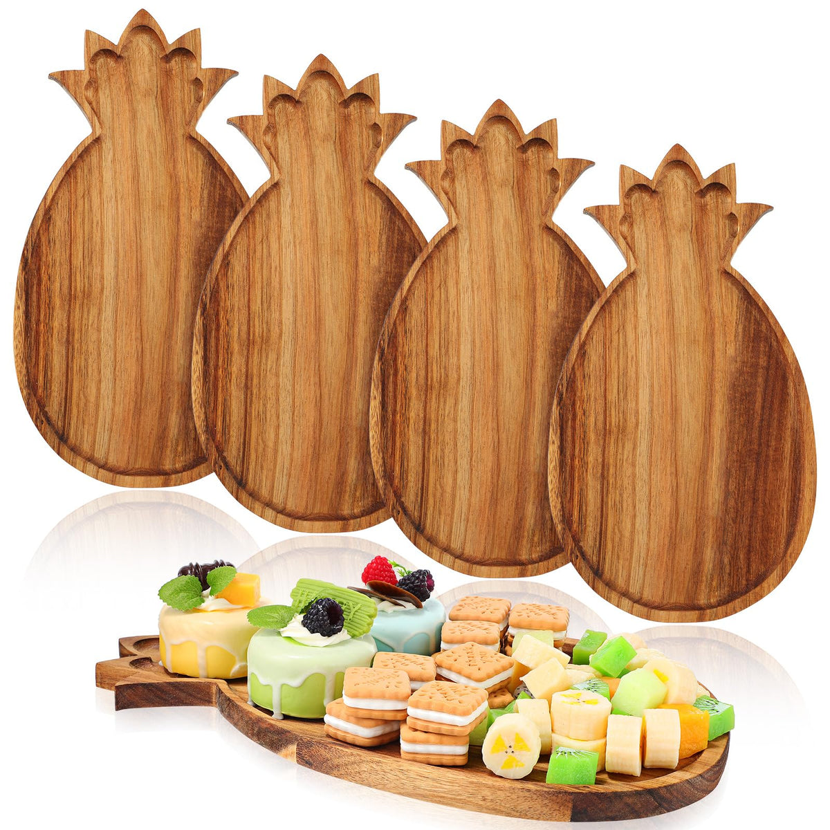 Geetery 4 Pack Pineapple Shaped Serving Trays Wooden Charcuterie Boards