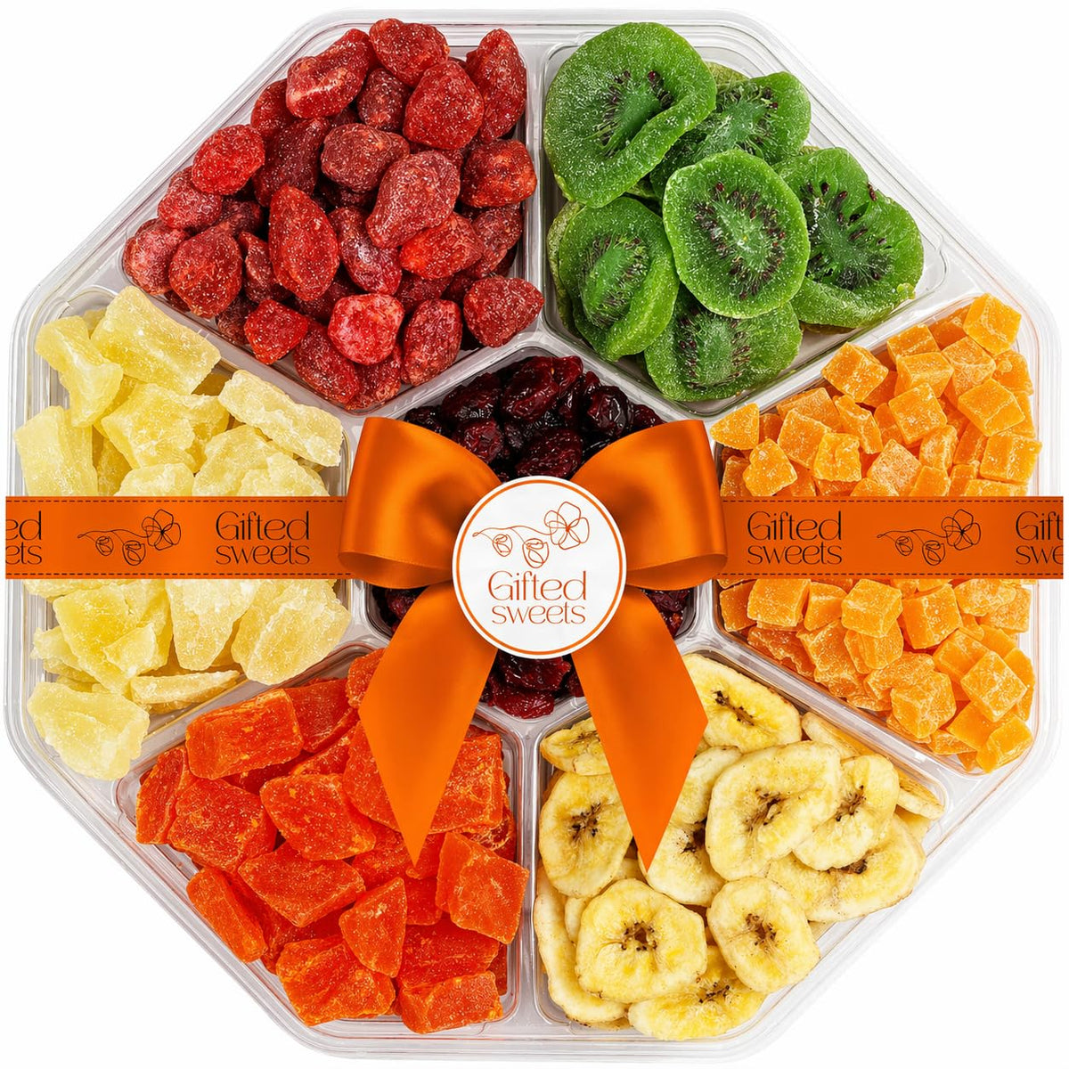 Dried Fruit Gift Basket - 7 Sweet Tropical Gourmet Dried Fruit - Assorted Food Gift Box for Birthday, Sympathy, Men & Women.