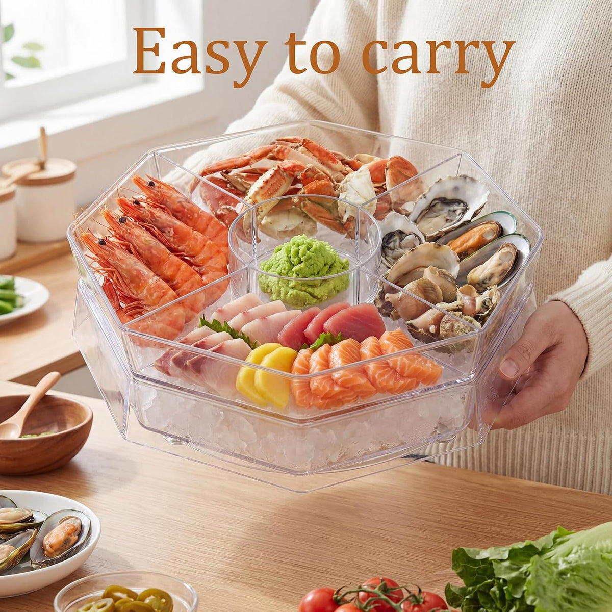 Chilled Serving Tray with Lid, Rotating Cold Serving Tray for Parties