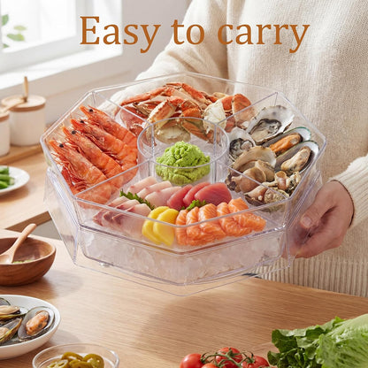 Chilled Serving Tray with Lid, Rotating Cold Serving Tray for Parties